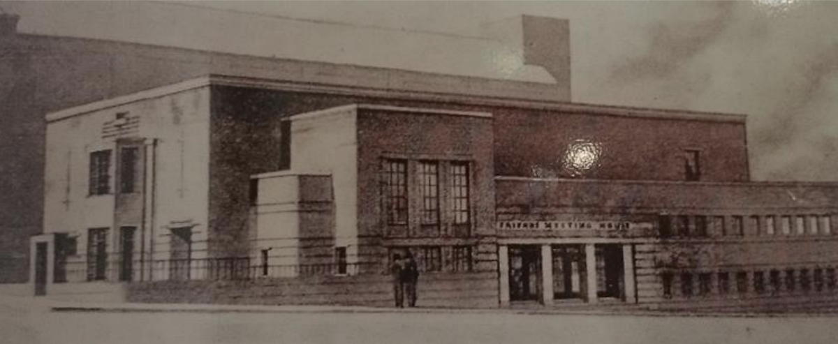 Architectural drawing of a Liverpool Friends Meeting House by Hubert Lidbetter.