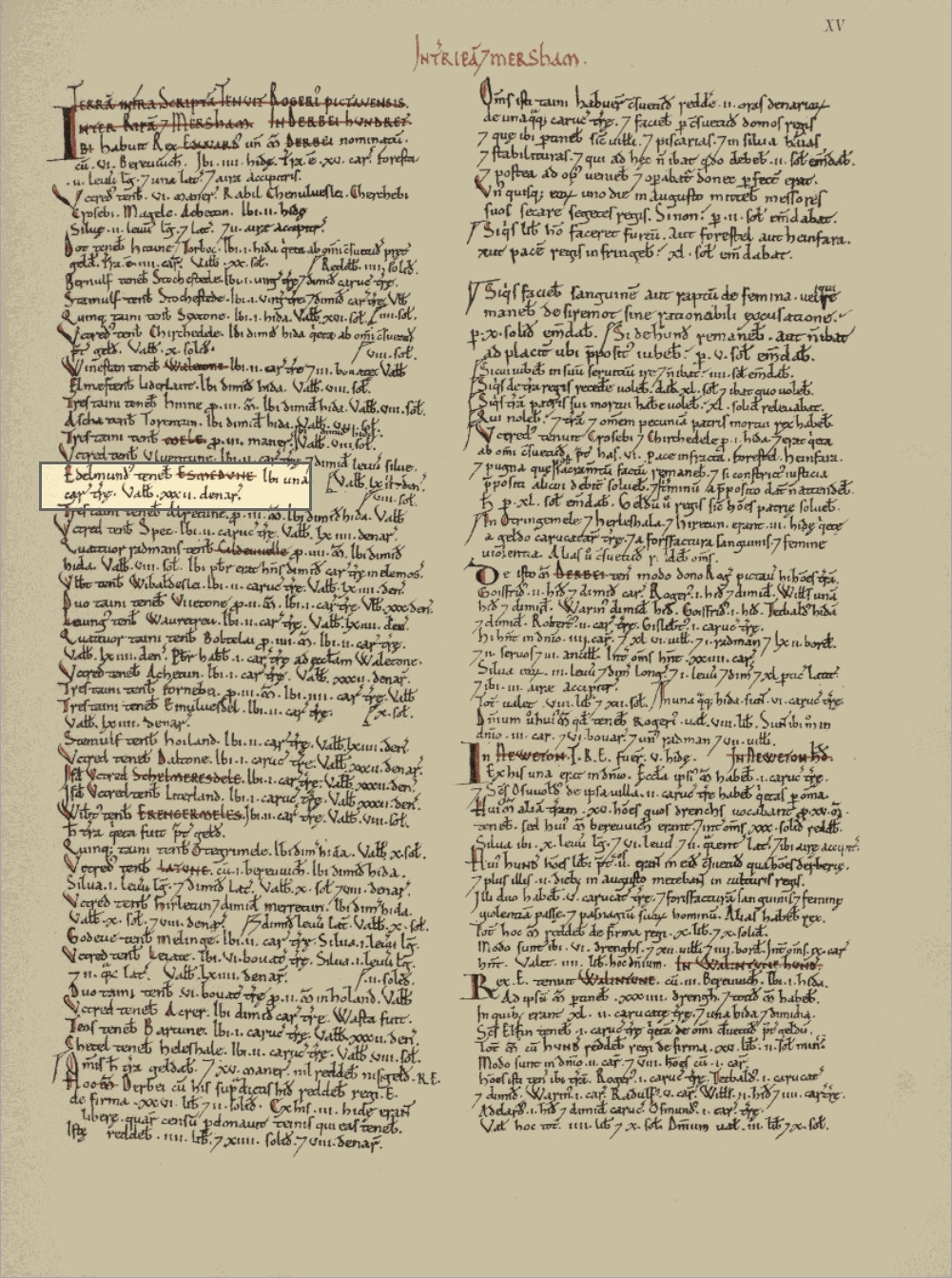Domesday Book Cheshire folio 15 containing the Smithdown entry.