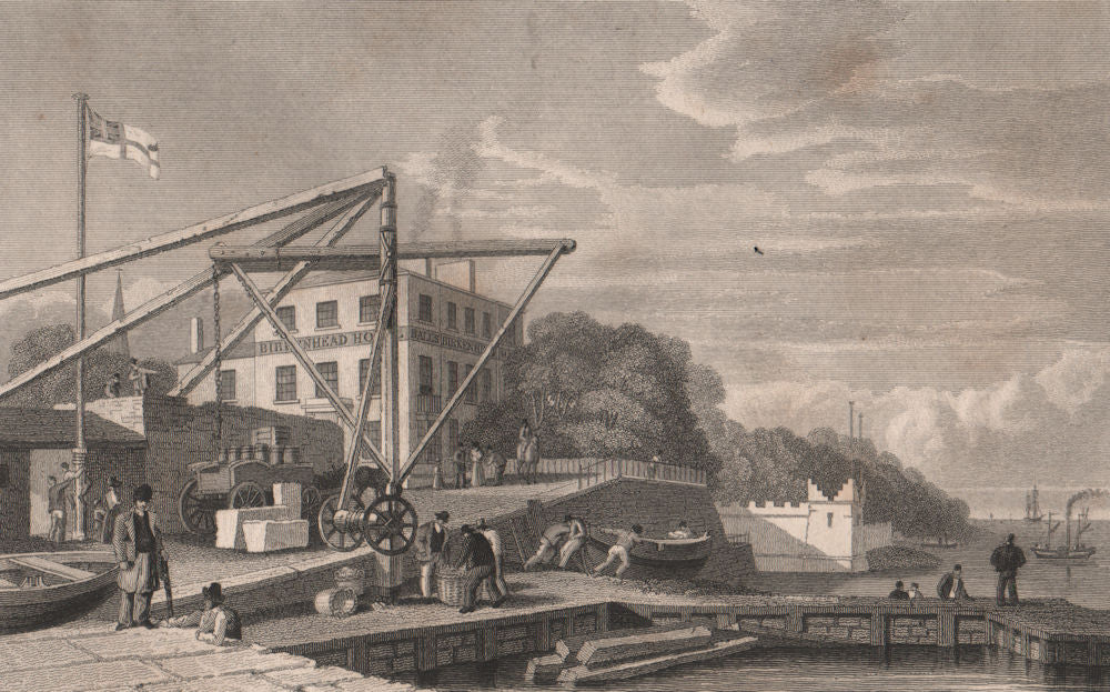 Historic engraving of Birkenhead Ferry opposite Liverpool.