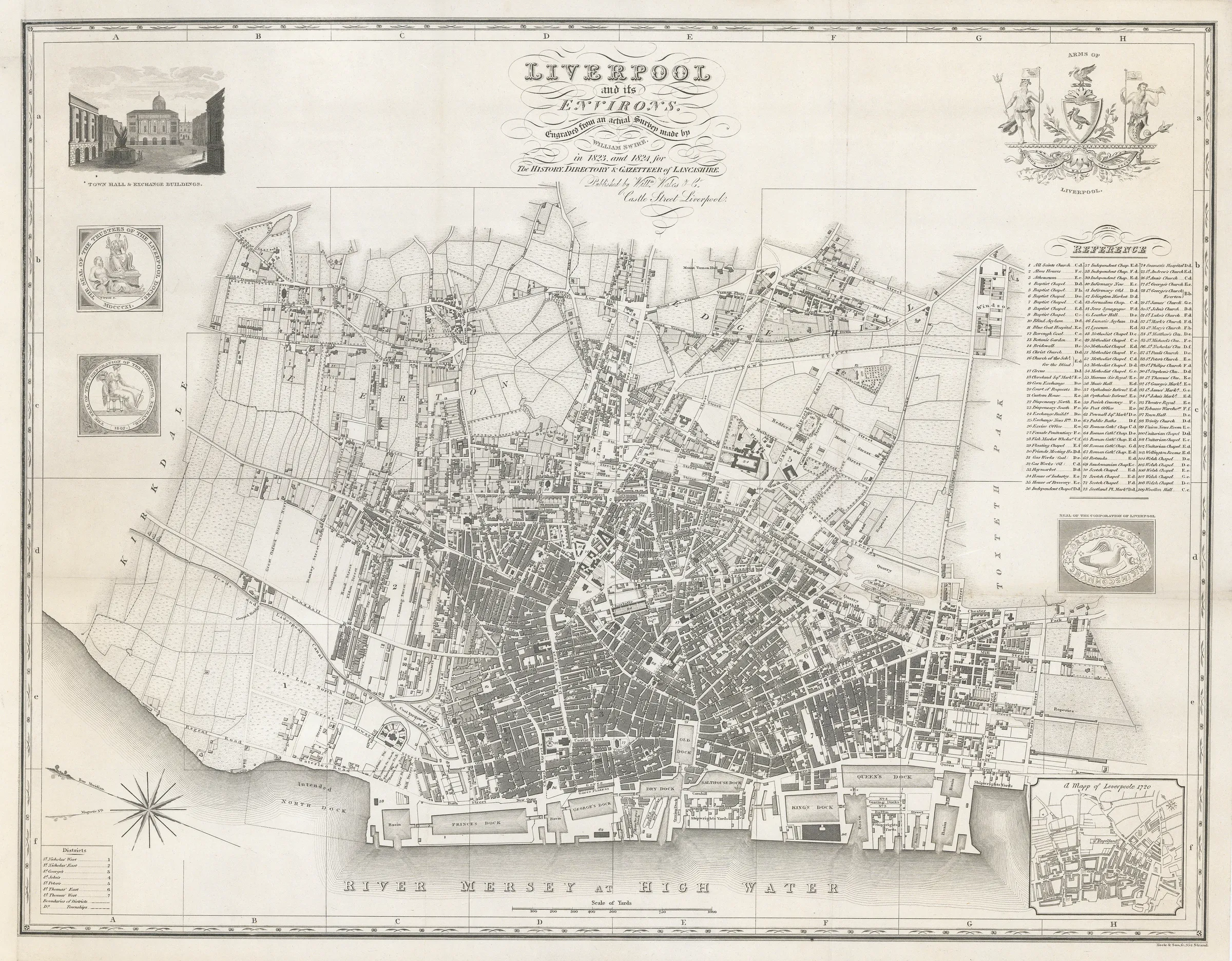 William Swire’s complete 1824 map Liverpool and its Environs, surveyed in 1823 and 1824.